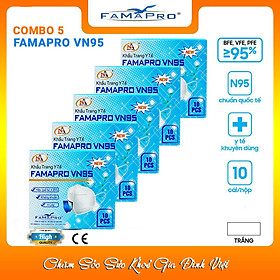 [[COMBO Ưu Đãi 5 Hộp]] - Khẩu Trang Y Tế Cao Cấp FAMAPRO V95 - 4 Lớp Kháng Khuẩn / 95% Lọc Khuẩn, Bụi, Virus Tốt Nhất / Người Lớn - [ CHÍNH HÃNG MỚI 10 Cái/Hộp ]