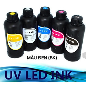 HCM- Mực in UV màu đen (BK), hàng nhập khẩu, ứng dụng in quảng cáo tương thích trên mọi chất liệu (nhựa, gỗ, thủy tinh, mica), dung tích chai 1 lít cho đầu in RICOH GEN5 GEN6. - Màu đen (BK) 1 lít.
