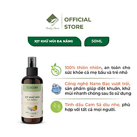Xịt Khử Mùi Đa Năng ECOCARE 50ml chiết xuất hoàn toàn tự nhiên, an toàn cho sức khỏe - Cam Sả - Chai 50m