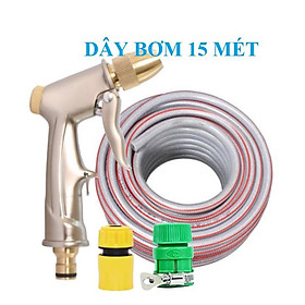 Bộ dây vòi xịt bơm nước tưới rửa , tăng áp 3 lần, loại 15m 206701-2 đầu đồng,cút+ đai