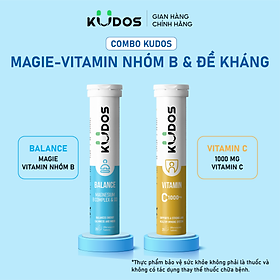 Combo 2 TPBVSK Viên sủi KUDOS BALANCE bổ sung vitamin B & Magie + Viên Sủi KUDOS VITAMIN C 1000MG (20 viên/tuýp)