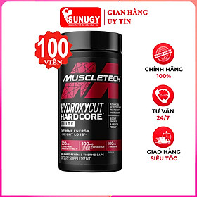 Thực phẩm bổ sung viên đốt mỡ giảm cân Hydroxycut Hardcore Elite của MuscleTech hỗ trợ giảm cân, giảm mỡ bụng mạnh mẽ cho người tập GYM và chơi thể thao - 100 viên