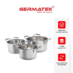 Bộ nồi Germatek Inox cao cấp 3 lớp nguyên khối Ruby GE-0308 Size 18, 20, 24cm