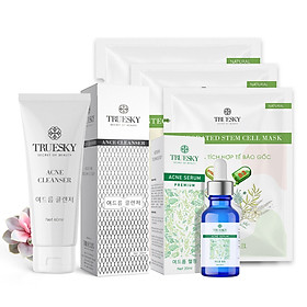 Bộ ngừa mụn da mặt Truesky Premium M02 gồm 1 serum ngừa mụn tràm trà 20ml + 1 sữa rửa mặt than hoạt tính 60ml + 3 miếng mặt nạ dưỡng da Truesky