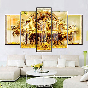 Mua Tranh Canvas Bộ 5 Bức Đàn Ngựa Phi Nước Đại Dũng Mãnh - Tranh Decor Treo Tường Sang Trọng