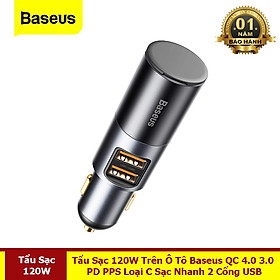 Tẩu Sạc 120W Trên Ô Tô QC 4.0 3.0 PD PPS Type C Sạc Nhanh 2 Cổng USB - Hàng Chính Hãng Baseus