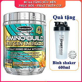 Combo BCAA Amino Build Next gen hương Orange Mango Cooler (Cam Xoài) của Muscle Tech hộp 30 lần dùng hỗ trợ phục hồi cơ, chống dị hóa cơ, tăng sức bền sức mạnh vượt trội, đốt mỡ, giảm cân, giảm mỡ bụng mạnh mẽ cho người tập thể thao & Bình lắc 600ml (Mẫu ngẫu nhiên)