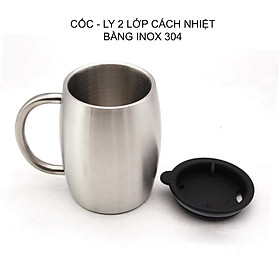 Mua Cốc Ly uống café bằng inox 304 GF400 loại 2 lớp chống nóng  có nắp nhựa  dung tích 400ml