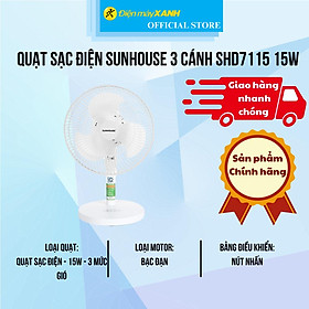 Mua Quạt sạc điện Sunhouse 3 cánh SHD7115 15W - Hàng Chính Hãng