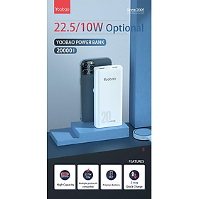 Mua  HÀNG CHÍNH HÃNG  Pin sạc dự phòng 20000mAh C20Q Yoobao PD 20- 22 5W- Dùng cho IP 11 12  Huawei ... -Thiết kế hiện đại - Màu trắng