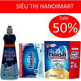 Combo Viên rửa bát Finish Nhật 150 viên + Muối Finish 1,2kg + Nước làm bóng Finish 400ml