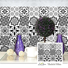 Decal dán bếp Decan dán tường Decal chống nước dán kính, nhà tắm - Decal gạch bông loại 1- Black&white