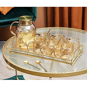 Bộ bình đựng nước uống uống thủy tinh kèm 6 cốc vàng vân kim cương - vd124