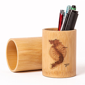 Hình ảnh Review Ống cắm bút bằng gỗ tre tự nhiên thân thiện môi trường, văn phòng phẩm để bàn