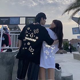 Áo thun unisex nam nữ tay lỡ in phản quang 7 màu Bướm universe trumunisex aothununisex