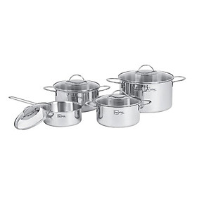 Bộ nồi quánh inox 304 cao cấp Fivestar Plush 3 lớp đúc liền đáy từ , quai oval , nắp kính