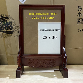 Mua Khung ảnh thờ gia tiên 100% gỗ xà cừ chạm khắc ép kính viền hoa cao cấp cao 39cm – ĐỎ
