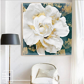 Mua Tranh Canvas Trừu Tượng Hoa Trắng Xanh (Hình thật tại xưởng - Đã có khung  móc  đinh treo) - The Canvas House - T1HTT