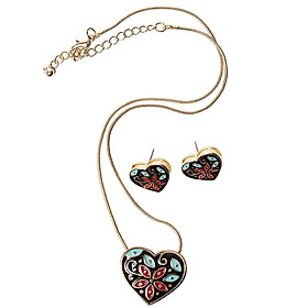 Heart Shape Long Adjustable Chain Flower Hollow Pattern Necklace Earrings Se