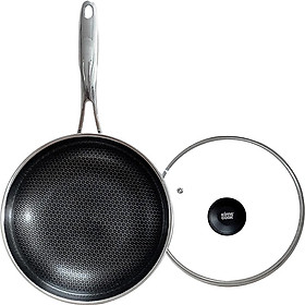 Chảo chống dính sâu lòng 30cm Kimscook Blackcube 3 lớp đúc liền inox 304 đáy từ nắp kính hàng chính hãng, bảo hành 2 năm