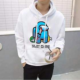 Áo Khoác Hoodie AMONG US Màu Trắng Hình Xanh TRUST NO ONE Chất Liệu Nỉ Mềm Mịn Hình In Sắc Nét Dành Cho Cả Nam Và Nữ