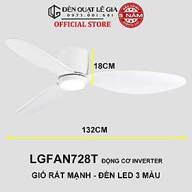 Quạt Trần Chung Cư Cho Trần Thấp LÊ GIA LGFAN728G - Chiều Cao 18cm - Sải Cánh 132cm - Bảo Hành 5 Năm