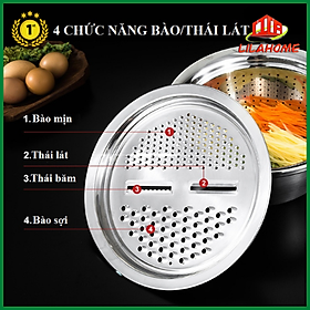 Mua Bộ 3 Món Inox Bào Rau Củ Qủa Đa Năng LILAHOME Cao Cấp- Kiêm Rổ và Chậu Tiện Dụng - Hàng Chính Hãng