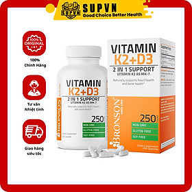 Vitamin K2 D3 - MK7 Bronson 250 Viên Hỗ trợ Giúp Xương Chắc Khỏe, Tăng Hóc Môn, Phát Triển Cơ