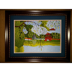 Tranh thêu tay-Tháp rùa Hà Nội 