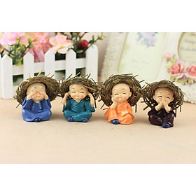 Bộ tượng 04 chú tiểu trang trí xe hơi, bàn làm việc, mang lại bình an, hạnh phúc