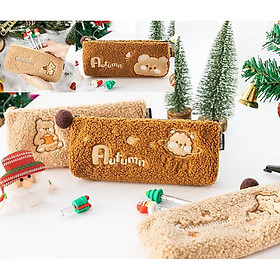 Túi đựng bút lông xù Gấu Nâu