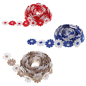 9Pcs 3 Yards Daisy Flower Embroidery Lace Trim Ribbon Sewing Crafts