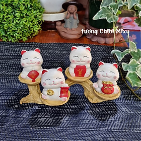 Mua Bộ 04 tượng Mèo Thần Tài kèm chân đế giả gỗ