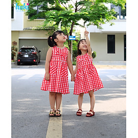 Váy bé gái thô kẻ cổ tròn, đính nơ Haki HK511, đầm thiết kế cho bé gái từ 0