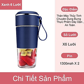 Máy xay sinh tố cầm tay mini đa năng DELIYA YOICE REKKY Cốc Thủy Tinh 4 và 6 Lưỡi 3000mah Loại 1 hàng chính hãng