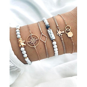 Set 6 vòng tay nữ Voi La bàn hạt vân đá cây dừa & vòng lục giác