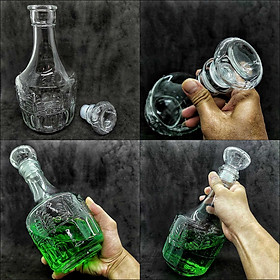 Chai Thủy Tinh cao cấp 1000ML TRỤ TRÒN họa tiết LÁ nổi cực dày – Vỏ Chai 1 lít siêu trong