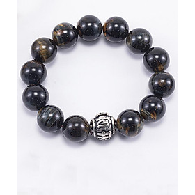 Vòng Tay Phong Thủy Nam Đá Mắt Hổ Xanh Đen Phối Charm Bạc (16mm) Mệnh Thủy, Mộc Ngọc Quý Gemstones