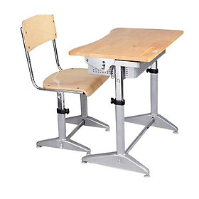 Bộ Bàn Ghế Học Sinh Cao Cấp Gỗ Tự Nhiên BHS-14-04CS Mặt Bàn Điều Chỉnh Được Độ Nghiêng