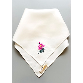 Khăn Tay Lụa Thêu Hoa Sen (Trắng) - SenSilk Lotus Hand-Embroidered Handkerchief