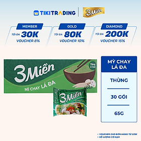 Thùng 30 Gói Mì Reeva 3 Miền Chay Lá Đa 65G