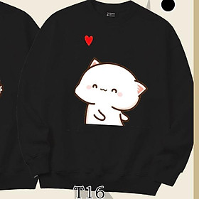Áo Sweater cặp đôi Mèo mochi T15T16 dễ thương Mr.Buffalo - T16 - ĐEN