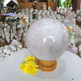 Quả cầu phong thủy đá thạch anh hồng tự nhiên Việt Nam QC712 nặng 8.8kg đường kính 19cm – vật phẩm trang trí