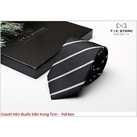 Cà Vạt Nam Bản Trung 7Cm màu đen kẻ - Cavat Hàn Quốc Cao Cấp Full box