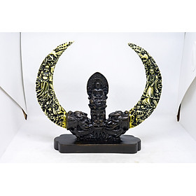 Giá ngà voi chạm khắc hình Phật Di Lặc, Tiên và Rồng ở hai bên kèm tượng Phật A Di Đà ngồi tòa sen ở giữa