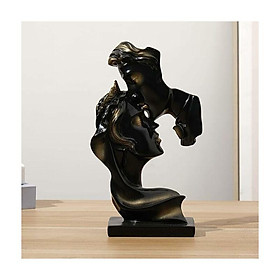Hình ảnh Tượng cặp cặp đôi sáng tạo trong hình dạng của một nụ hôn - bức tượng đen Kisses người yêu người yêu nghệ thuật hiện đại điêu khắc trang trí bàn cho phòng khách văn phòng tại nhà.