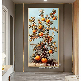 (HCM) Tranh treo tường tráng gương cành lựu may mắn 2 trang trí phòng khách,nhà hàng, khách sạn