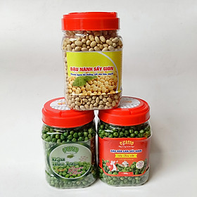 Combo Đậu Hòa Lan O'Casso Vị Tỏi Ớt + Muối + Đậu Nành Sấy Giòn hộp 500g
