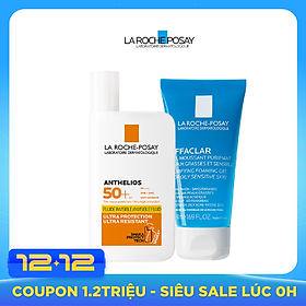 Bộ chống nắng không nhờn rít La Roche-Posay Anthelios Shaka Fluid 50ml & Gel rửa mặt cho da dầu mụn 50ml