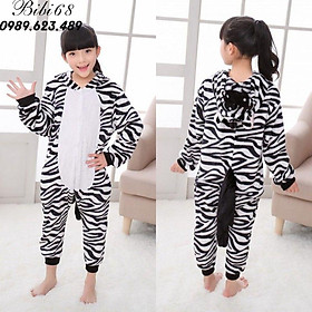 Bộ Đồ thú ngựa vằn liền thân lông mịn Pijama dành Cho Người Lớn và Trẻ Em kiểu dáng Động Vật Hoạt Hình Cosplay